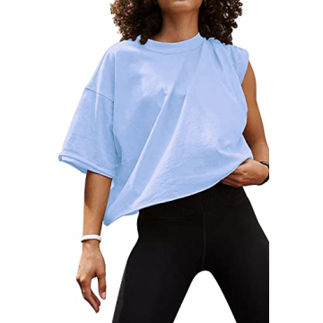 HUGOOME Women's Stylish Workout Shirt Baby Blue