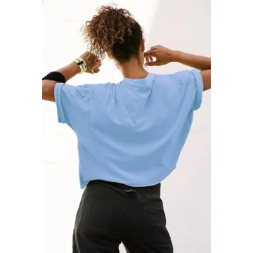 HUGOOME Women's Stylish Workout Shirt Baby Blue