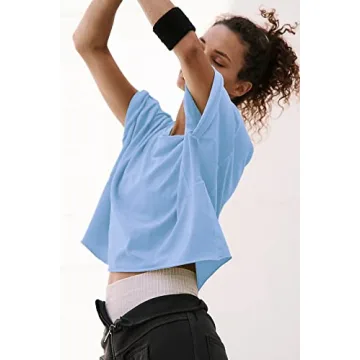 HUGOOME Women's Stylish Workout Shirt Baby Blue