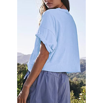HUGOOME Women's Stylish Workout Shirt Baby Blue