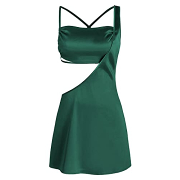 ZAFUL Women's 2 Piece Silky Satin One Shoulder Mini Dress