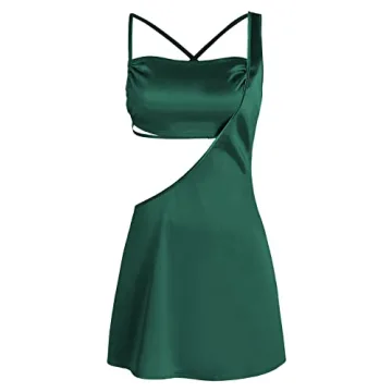 ZAFUL Women's 2 Piece Silky Satin One Shoulder Mini Dress