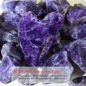 Rena Chris Gua Sha Facial Tools, Natural Jade Stone Guasha, Manual Massage Sticks for Jawline Sculpting and Puffiness Reducing, Gua Sha Facial Massage Tool, Skin-Care Tool (Purple)