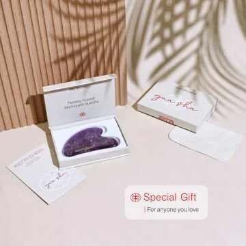Rena Chris Gua Sha Facial Tools, Natural Jade Stone Guasha, Manual Massage Sticks for Jawline Sculpting and Puffiness Reducing, Gua Sha Facial Massage Tool, Skin-Care Tool (Purple)