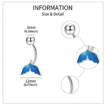 UCADRIT Mermaid Tail Belly Ring Sterling Silver Mermaid Body Piercing Jewelry Gifts for Women