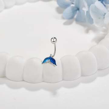 UCADRIT Mermaid Tail Belly Ring Sterling Silver Mermaid Body Piercing Jewelry Gifts for Women