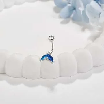 UCADRIT Mermaid Tail Belly Ring Sterling Silver Mermaid Body Piercing Jewelry Gifts for Women