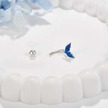 UCADRIT Mermaid Tail Belly Ring Sterling Silver Mermaid Body Piercing Jewelry Gifts for Women