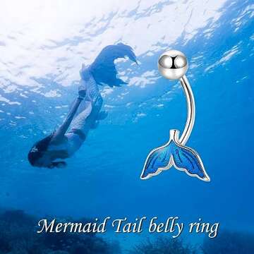 UCADRIT Mermaid Tail Belly Ring Sterling Silver Mermaid Body Piercing Jewelry Gifts for Women