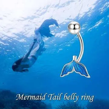 UCADRIT Mermaid Tail Belly Ring Sterling Silver Mermaid Body Piercing Jewelry Gifts for Women
