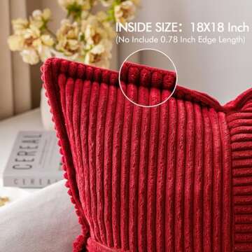 MIULEE Red Corduroy Pillow Covers Set of 2 - Soft Boho Striped Decor for Couch