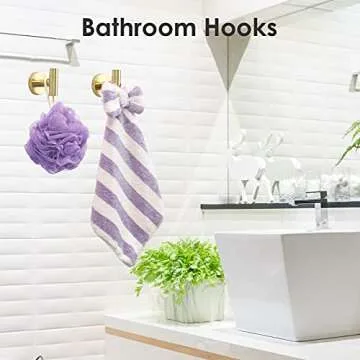 Bathroom Hardware Set, 304 Stainless Steel Towel Bar Set - Include 16'' Hand Towel Bar, Toilet Paper Holder, 3 Towel Hooks, Round Wall Mounted Bathroom Accessories (Gold)