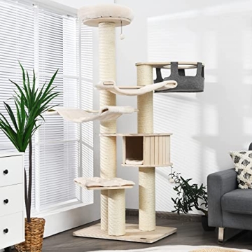 Tangkula Large Cat Tree, Multi-Level Tall Cat Tower with Sisal Scratching Posts, Hammocks, Hanging B...