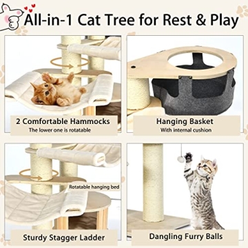 Tangkula Large Cat Tree with Washable Cushions and Scratching Posts