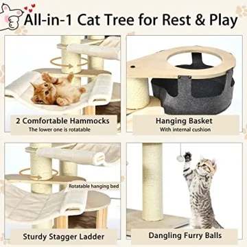 Tangkula Large Cat Tree with Washable Cushions and Scratching Posts
