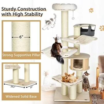 Tangkula Large Cat Tree with Washable Cushions and Scratching Posts