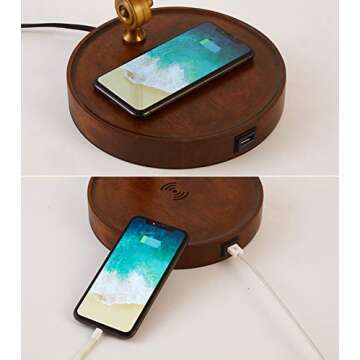 Hsyile KU300237 Rope Switch Retro Table Lamp with USB Charging Ports, with Green Retro Glass Lamp Shade for Living Room Bedroom