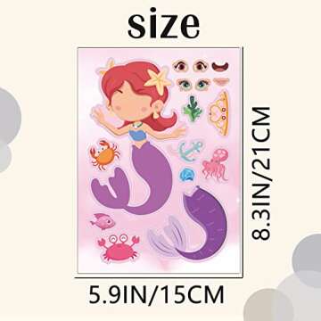 24 Sheets Mermaid Make a Face Sticker Sheets for Kids Todders Activities, Make Your Own Stickers for Kids Birthday Party Favor Supplies Craft