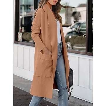 ANRABESS Women's Long Cardigan Sweater 2025 Fall Fashion Casual Oversized Knit Open Front Coatigan Jacket Coat Trendy Outfits Khaki Pink Large
