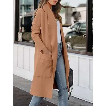 ANRABESS Women's Long Cardigan Sweater 2025 Fall Fashion Casual Oversized Knit Open Front Coatigan Jacket Coat Trendy Outfits Khaki Pink Large