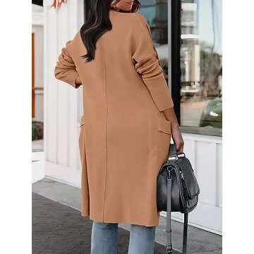 ANRABESS Women's Long Cardigan Sweater 2025 Fall Fashion Casual Oversized Knit Open Front Coatigan Jacket Coat Trendy Outfits Khaki Pink Large