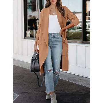 ANRABESS Women's Long Cardigan Sweater 2025 Fall Fashion Casual Oversized Knit Open Front Coatigan Jacket Coat Trendy Outfits Khaki Pink Large