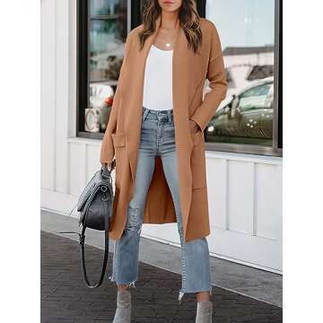 ANRABESS Women's Long Cardigan Sweater 2025 Fall Fashion Casual Oversized Knit Open Front Coatigan Jacket Coat Trendy Outfits Khaki Pink Large
