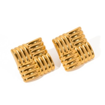 Stylish Vintage 18k Gold Earrings - Geometric Stainless Steel Designs for Women