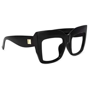 Zeelool Vintage Oversized Thick Cat Eye Glasses for Women with Clear Lens Alberta FP0668-01 Black