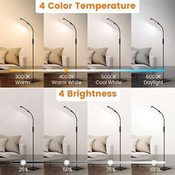 LASTAR LED Floor Lamp, Reading Lamp with 3000K-6000K & 4 Brightness Levels, Dimmable Standing Lamps ...