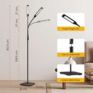 LASTAR LED Floor Lamp, Reading Lamp with 3000K-6000K & 4 Brightness Levels, Dimmable Standing Lamps for Living Room, Office with Flexible Gooseneck,Timer & Memory Function