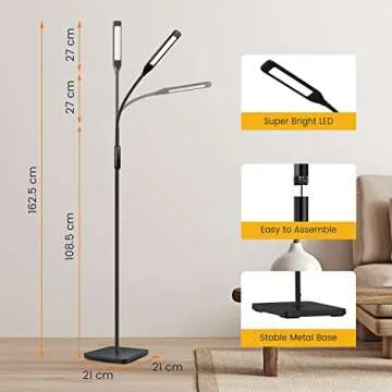 LASTAR LED Floor Lamp, Reading Lamp with 3000K-6000K & 4 Brightness Levels, Dimmable Standing Lamps for Living Room, Office with Flexible Gooseneck,Timer & Memory Function