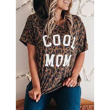 Womens Madre Leopard Print T-Shirts Short Sleeve Mama Shirts Cheetah Mom Graphic Tees Tops M Cool Mo...