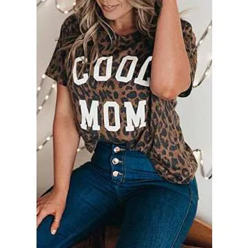 Womens Madre Leopard Print T-Shirts Short Sleeve Mama Shirts Cheetah Mom Graphic Tees Tops M Cool Mom