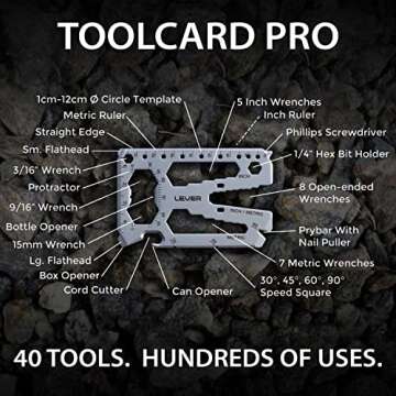 Lever Gear Toolcard Pro - 40 in 1 Credit Card Multitool. Slim, Minimalist Survival Card Wallet Tool Card. TSA Approved Multitool Card Pocket Tool. (Silver, Single)
