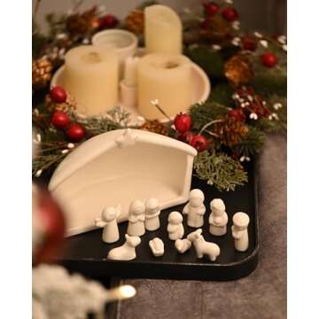 WDS WONDROUS 12 Pieces Ceramic Nativity Set, Miniature Christmas Nativity Figurine, White Porcelain ...