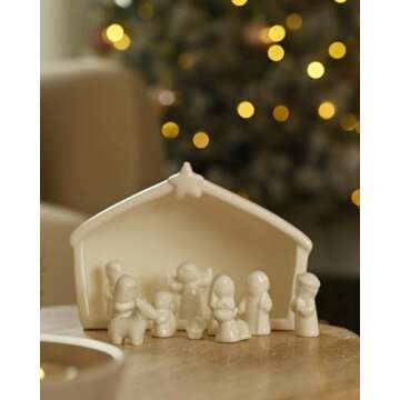 WDS WONDROUS 12 Pieces Ceramic Nativity Set, Miniature Christmas Nativity Figurine, White Porcelain Nativity Scene for Christmas Indoor Farmhouse Creche Tabletop Decorations Holy