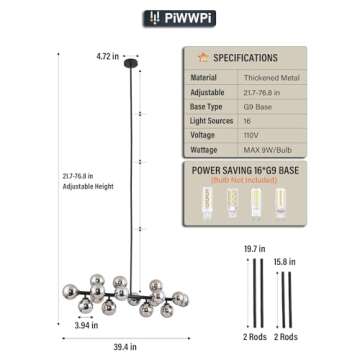 Elegant Mid-Century Modern PiWWPi Glass Globe Chandelier for Dining & Living Spaces