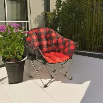 Guide Gear Club Camping Chair, Oversized, Portable, Folding with Padded Seats, 500-lb. Capacity Red Plaid
