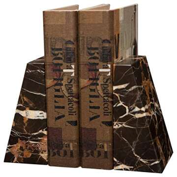 Modern Wedge Marble Bookends (Black and Gold)