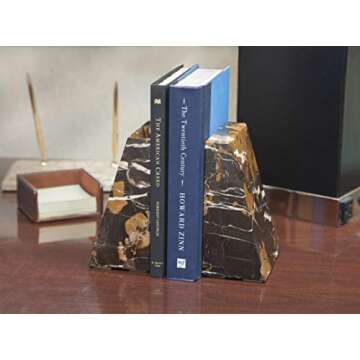 Modern Wedge Marble Bookends (Black and Gold)