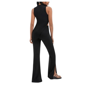 Floerns Women's Mock Neck Slit Hem Tank Top and Pants Set Two Piece Outfit
