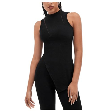 Floerns Women's Mock Neck Slit Hem Tank Top and Pants Set Two Piece Outfit