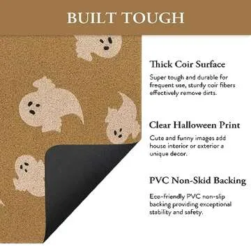 Lahome Halloween Decorative Door Mat, Outdoor Indoor Ghost Doormats, Sturdy Fall Cute Boo Coir Door Mats with Non-Slip PVC Backing for Porch Front Door Bedroom Décor, 17"x30"