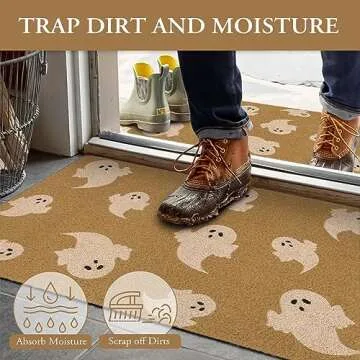 Lahome Halloween Decorative Door Mat, Outdoor Indoor Ghost Doormats, Sturdy Fall Cute Boo Coir Door Mats with Non-Slip PVC Backing for Porch Front Door Bedroom Décor, 17"x30"