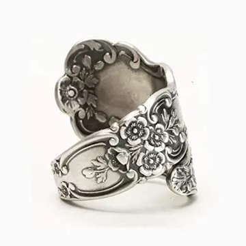 Vintage Flowers Spoon Rings Promise Wedding Engagement Statement Boho Circling Rose Flower Cluster Finger Open Ring Adjustable Extendable Wrap Bands for Women Men Retro Jewelry Gifts Valentine's Day