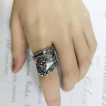 Vintage Flowers Spoon Rings Promise Wedding Engagement Statement Boho Circling Rose Flower Cluster Finger Open Ring Adjustable Extendable Wrap Bands for Women Men Retro Jewelry Gifts Valentine's Day
