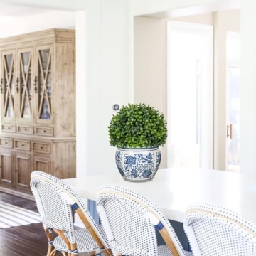 DILATATA Artificial Topiary Boxwood Ball in Blue and White Ceramic Pot, 10 Inch Artificial Boxwood in Planters Decorative Fake Greenery for Table Centerpiece Indoor Plant Home Decor