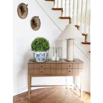 DILATATA Artificial Topiary Boxwood Ball in Blue and White Ceramic Pot, 10 Inch Artificial Boxwood in Planters Decorative Fake Greenery for Table Centerpiece Indoor Plant Home Decor