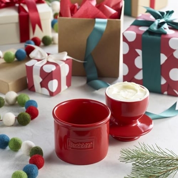 Original Butter Bell Crock French Ceramic Butter Dish Maraschino Red